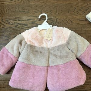 First Impressions color block faux fur jacket